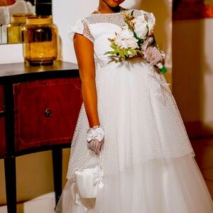 Tiered Embroidered Flower Girl Dress with Bows size 12